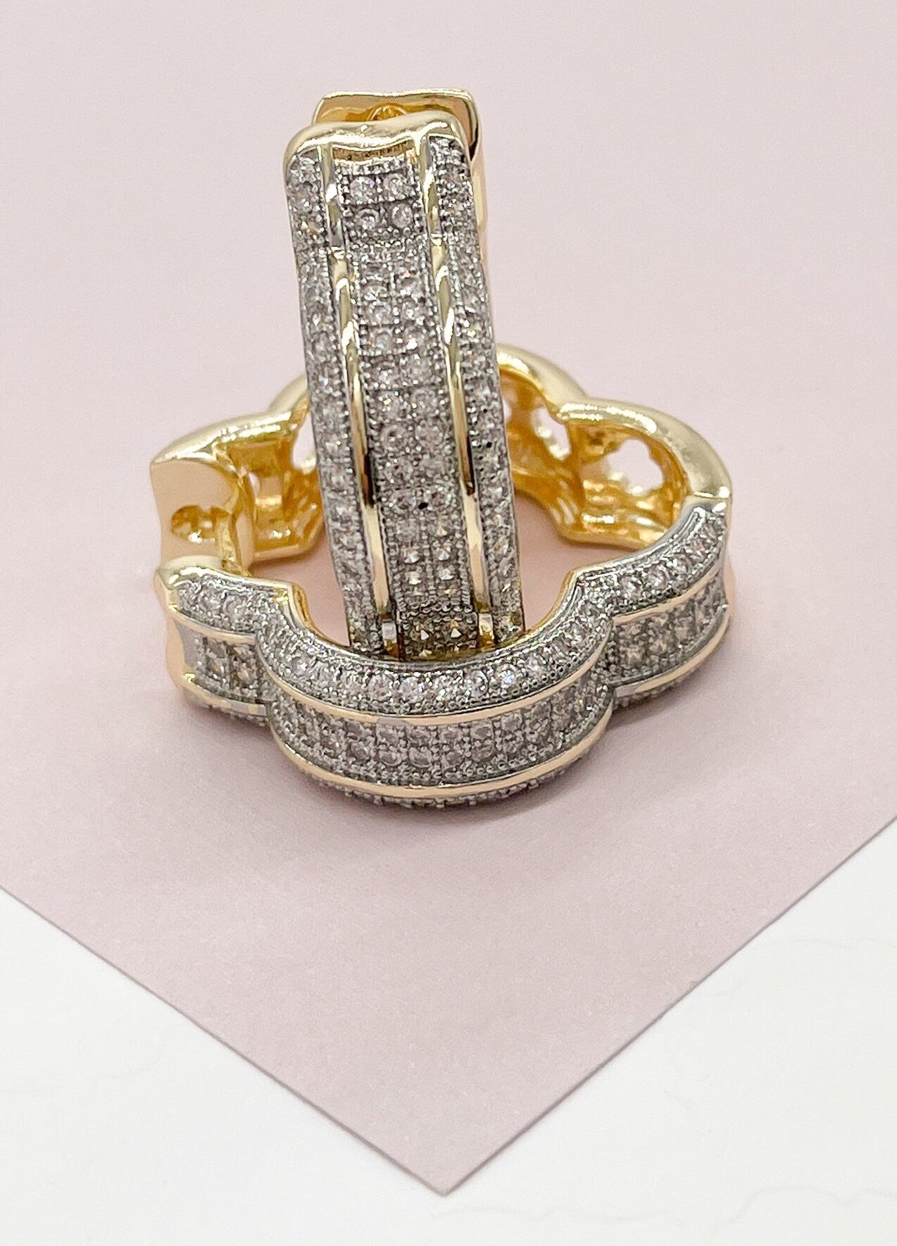 Sophisticated Luxury Jewel 18k Gold Layered Clear Micro Pave Cubic Zirconia