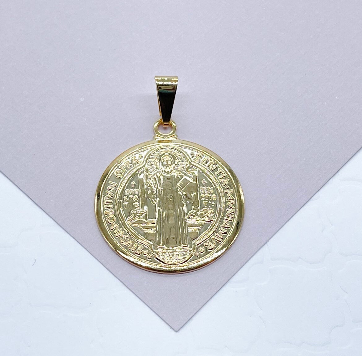 Double Sided 18k Gold Layered Saint Benedict Charm For Wholesale And Jewelry