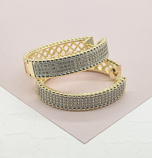 18k Gold Layered Clear Micro Pave Cubic Zirconia Clicker Hoop Earrings