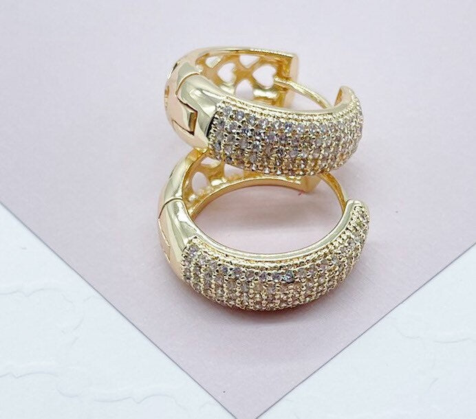 18K Gold Layered Micro Pave Cubic Zirconia Clicker Hoop Earrings Wholesale