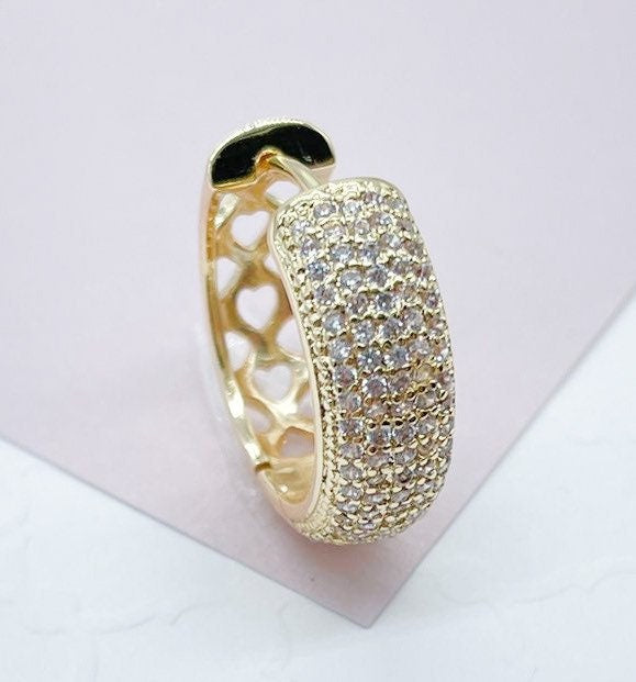 18K Gold Layered Micro Pave Cubic Zirconia Clicker Hoop Earrings Wholesale