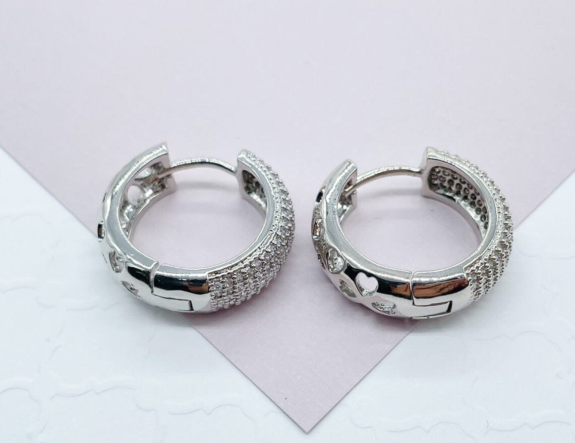 18K Gold Layered Micro Pave Cubic Zirconia Clicker Hoop Earrings Wholesale