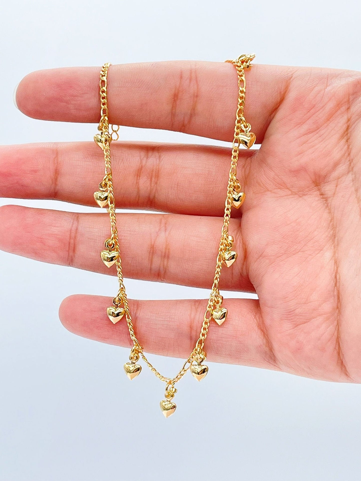 18K Gold Layered Mini Puffy Hearts Charm Anklet For Wholesale And Jewelry