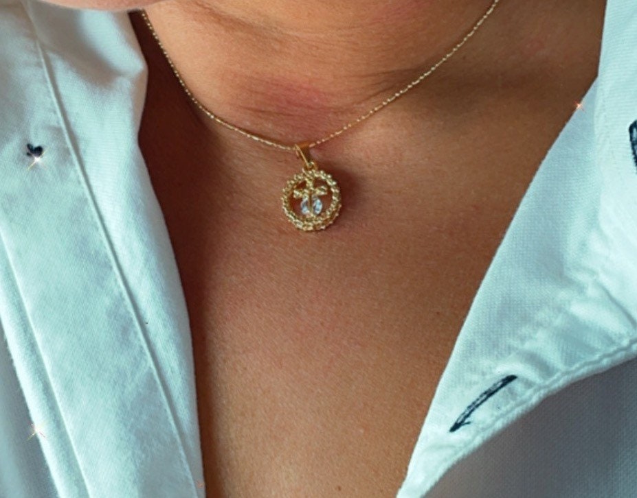 18k Gold Layered Dainty Rugged Circle Cross Charm Featuring Cubic Zirconia For