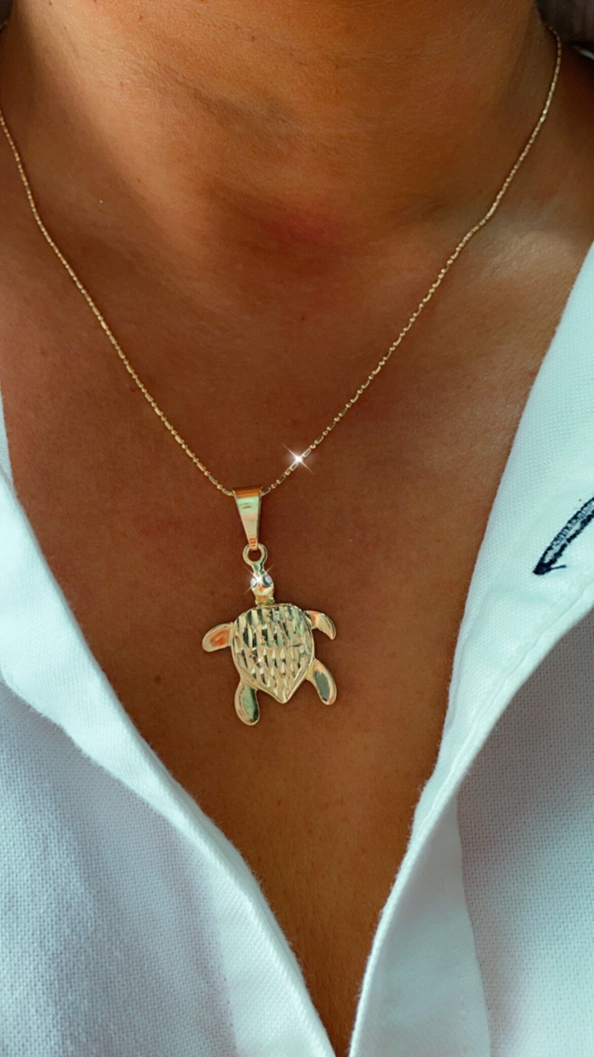 18k Gold Layered Ocean Turtle Charm Featuring Little Zirconia In the Eyes For