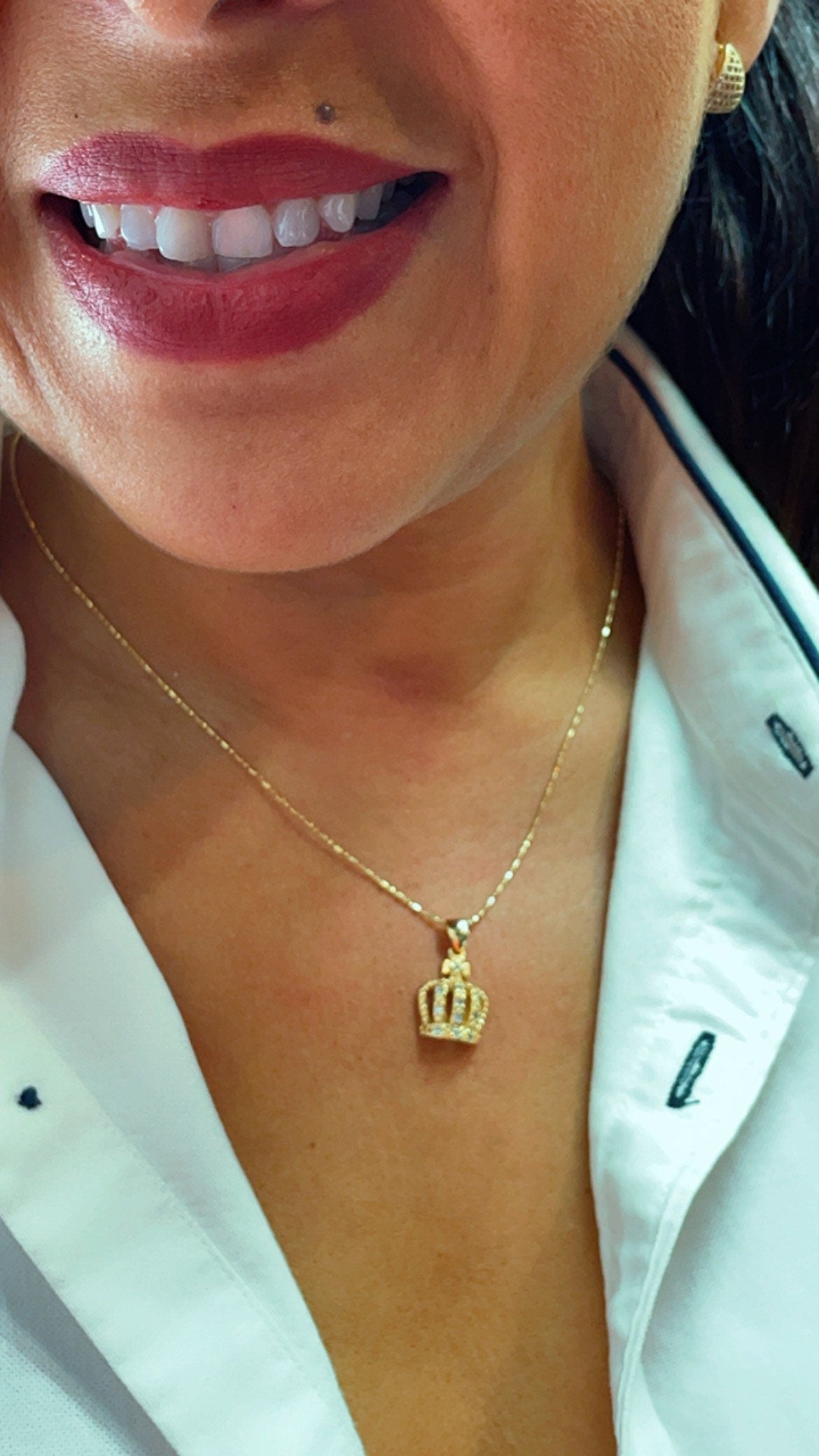 18k Gold Layered Dainty King's Crown Charm In Micro Pave Settings For Wholesale