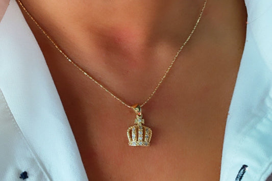 18k Gold Layered Dainty King's Crown Charm In Micro Pave Settings For Wholesale