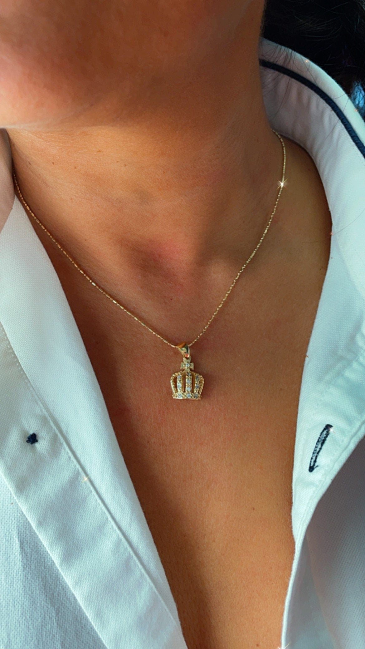 18k Gold Layered Dainty King's Crown Charm In Micro Pave Settings For Wholesale