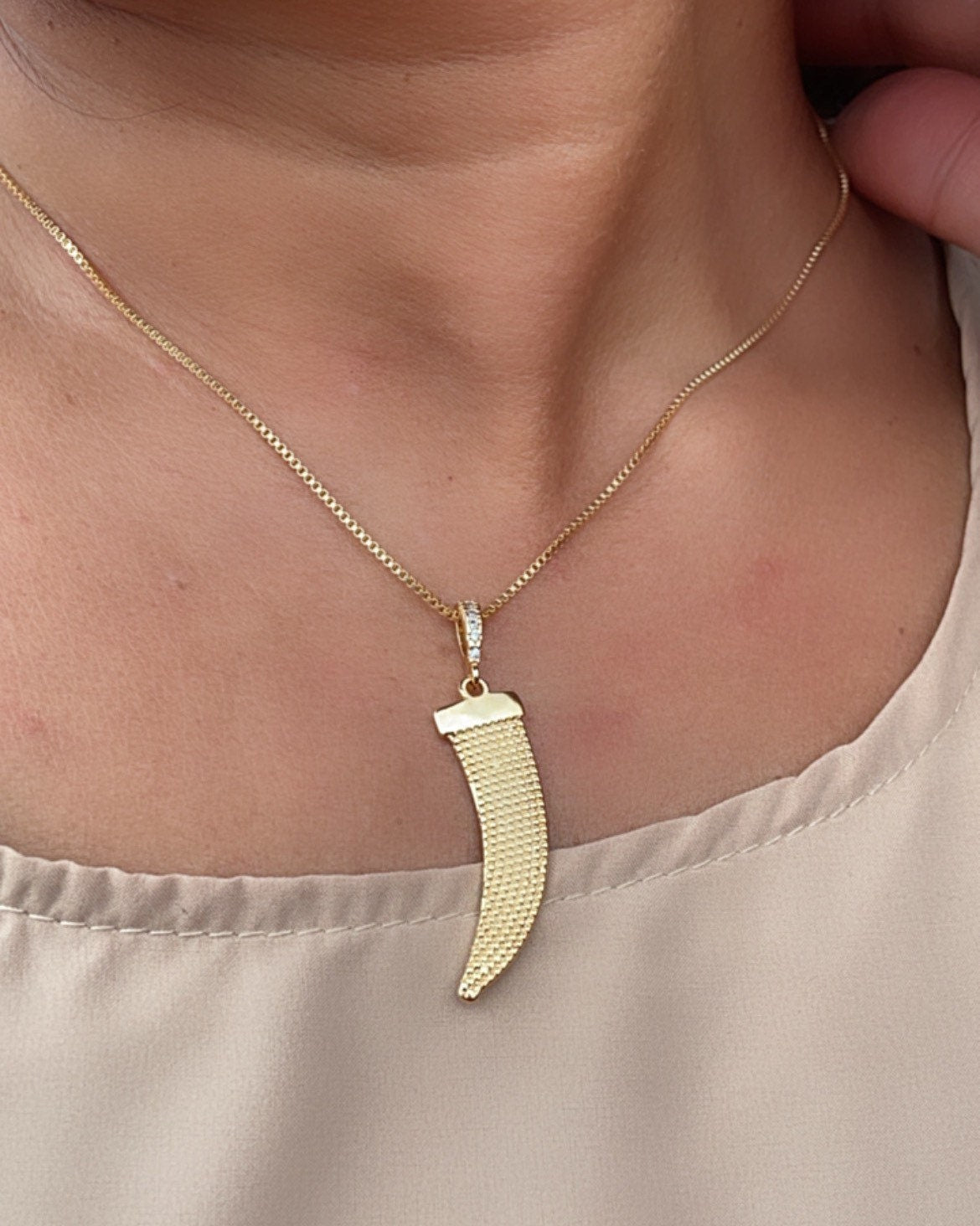 Ancient Good Luck Trendy 18k Gold Layered Dainty Elephant Tusk Charm And Micro