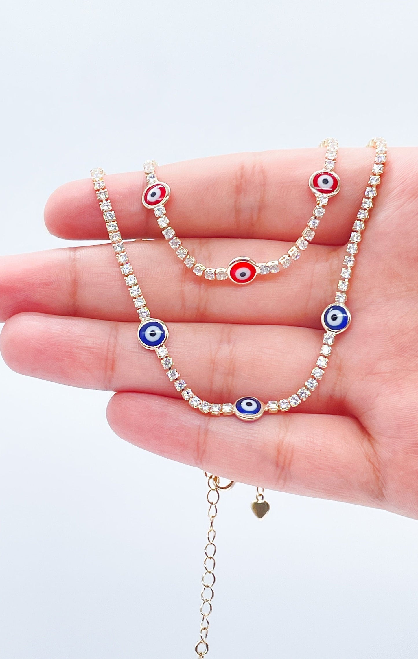 18k Gold Layered Evil Eye Anklet Featuring Cubic Zirconia Chain Wholesale