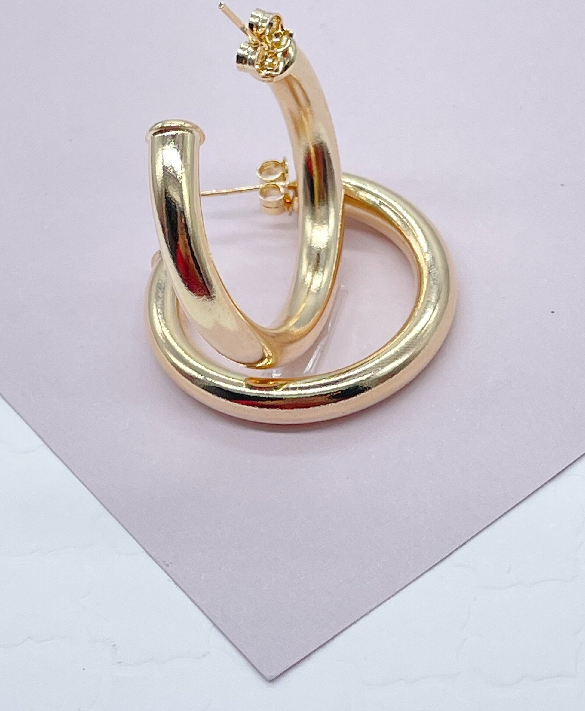 Thick 18k Gold Filled Plain 5mm Chunky 3/4 Hoop Earrings Push Back Closing the and Jewelry Making Supplies