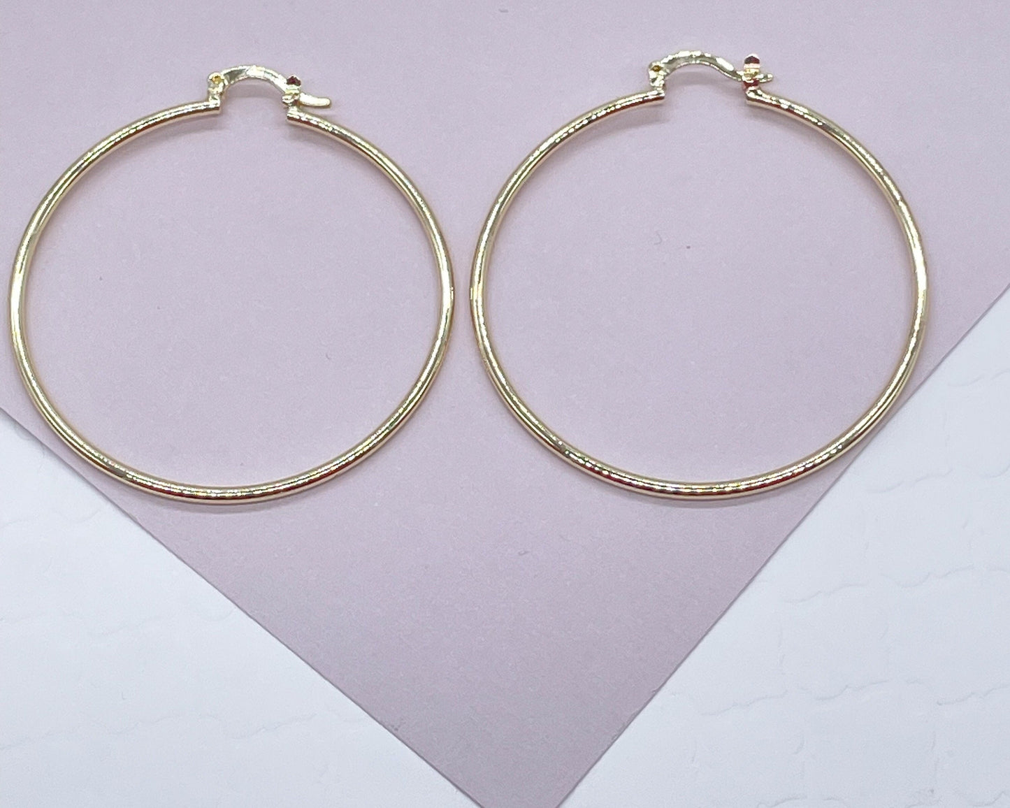 Light 18k Gold Layered Ultra Thin Hoops 1.7mm Thickness In S, M, L Sizes For