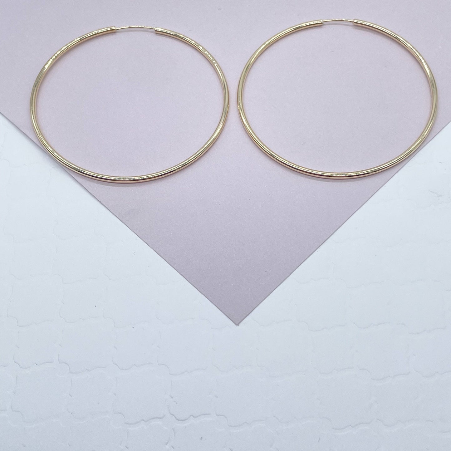 Very Light And Sturdy 18k Gold Layered Plain Thin Endless Hoop Earrings, Dainty