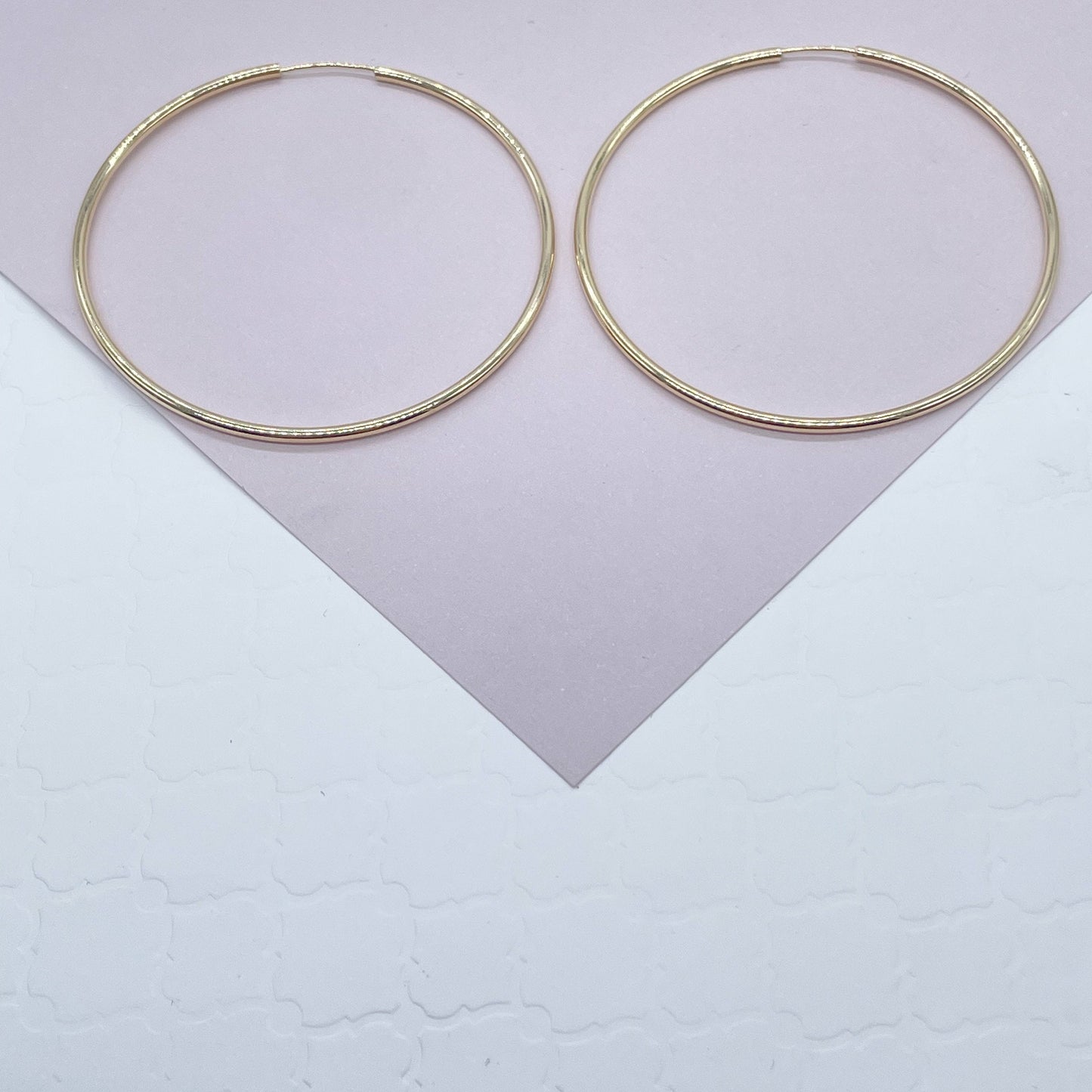 Very Light And Sturdy 18k Gold Layered Plain Thin Endless Hoop Earrings, Dainty