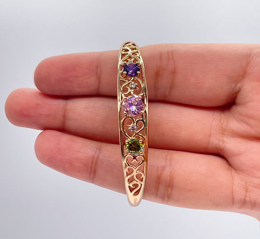 18k Gold Layered Bangle In Rose Gold Featuring Colorful Crystals