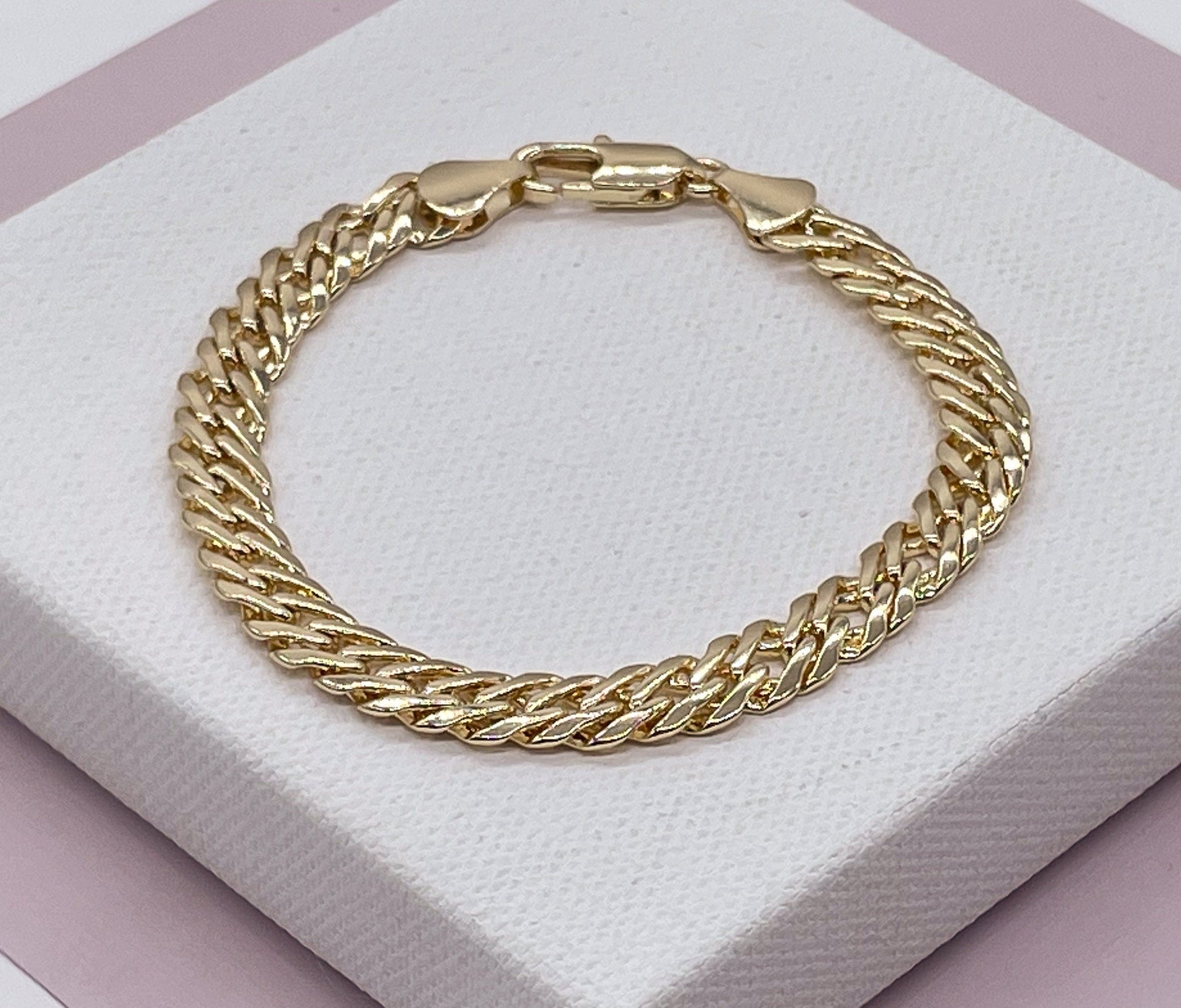 18k Gold Layered Double Cuban link bracelet In Available in Size 8 Inc –  Bella Joias Miami