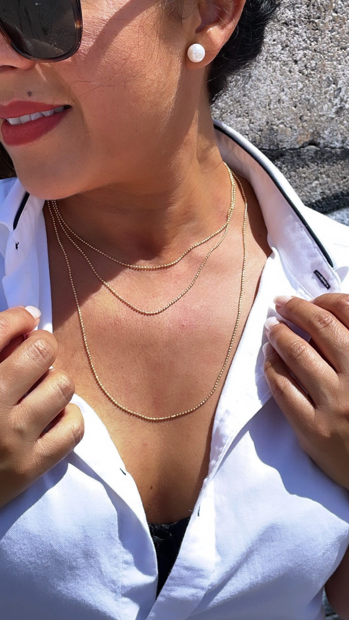 18k Gold Layered Thin Ball Beaded Chain 1 mm Thickness For Wholesale