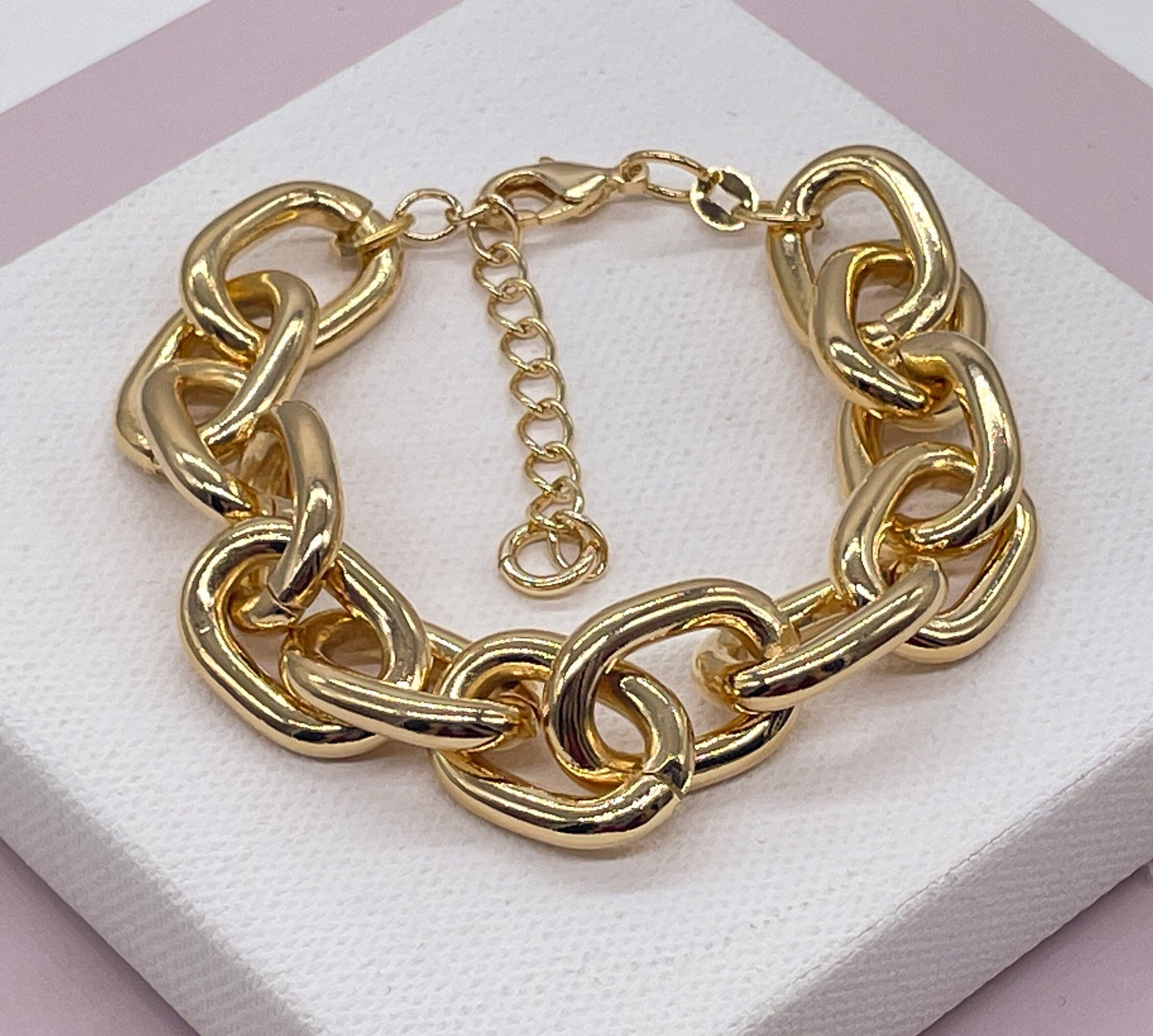 18k Gold Filled Large Link Bracelet, Chunky Link Chain Bracelet Women, 18k Gold Filled Chain Bracelet