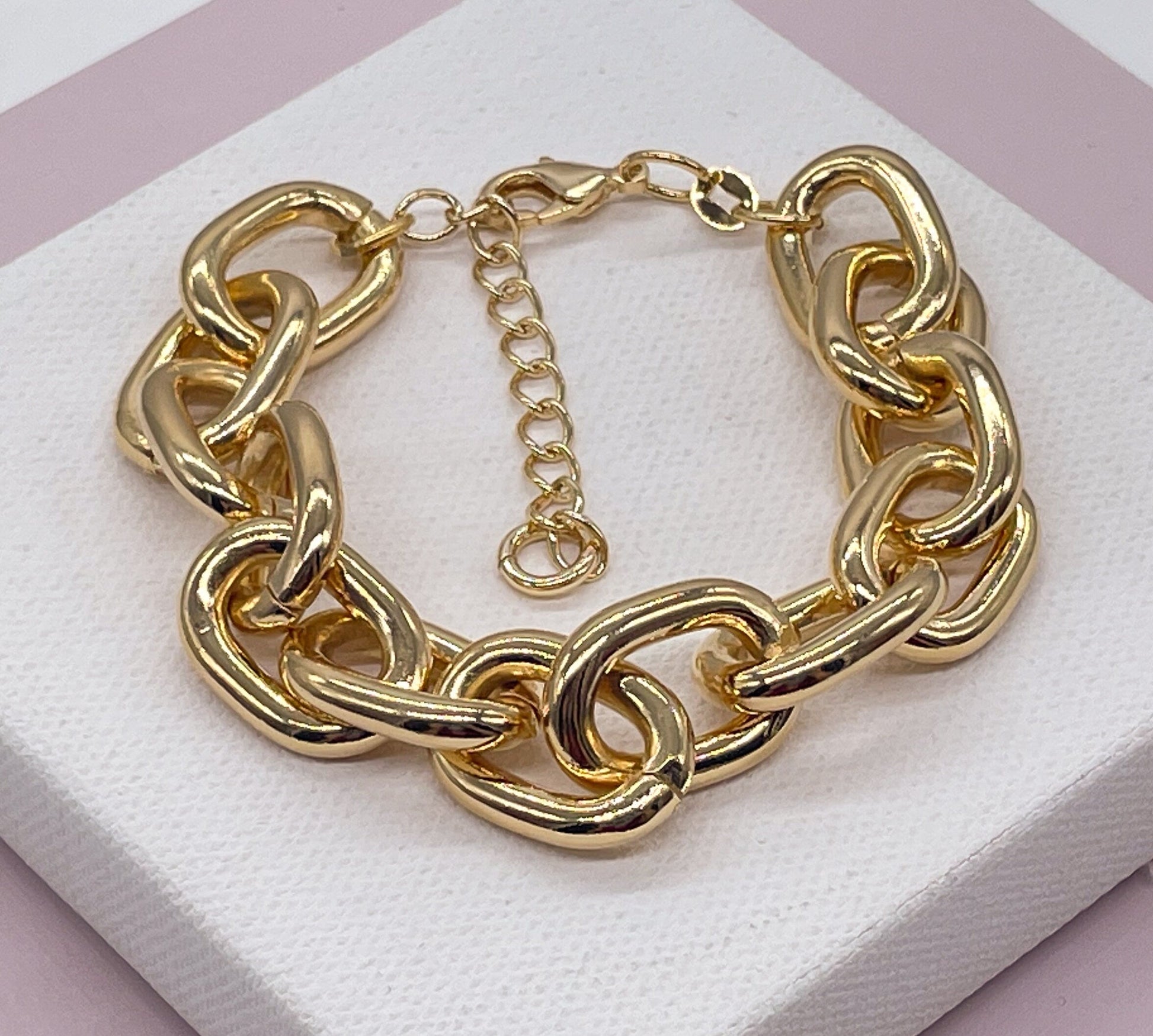 18k Gold Filled Large Link Bracelet, Chunky Link Chain Bracelet Women, 18k Gold Filled Chain Bracelet