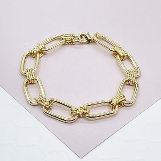 18K Gold Layered Designed Paper Clip Link Bracelet, Designer Women Bracelet, Gold
