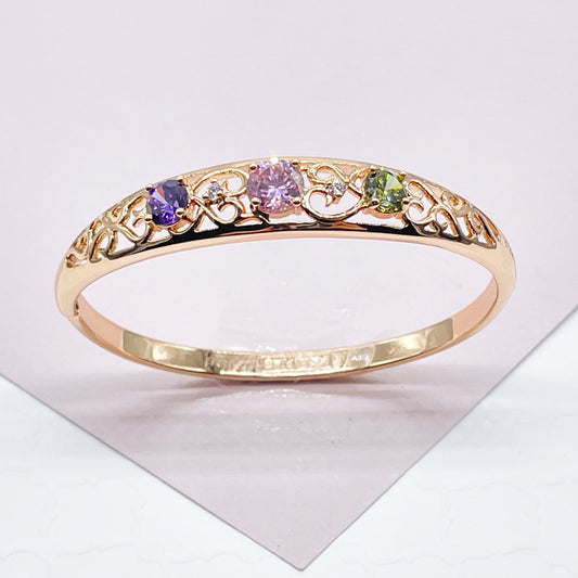 18k Gold Layered Bangle In Rose Gold Featuring Colorful Crystals