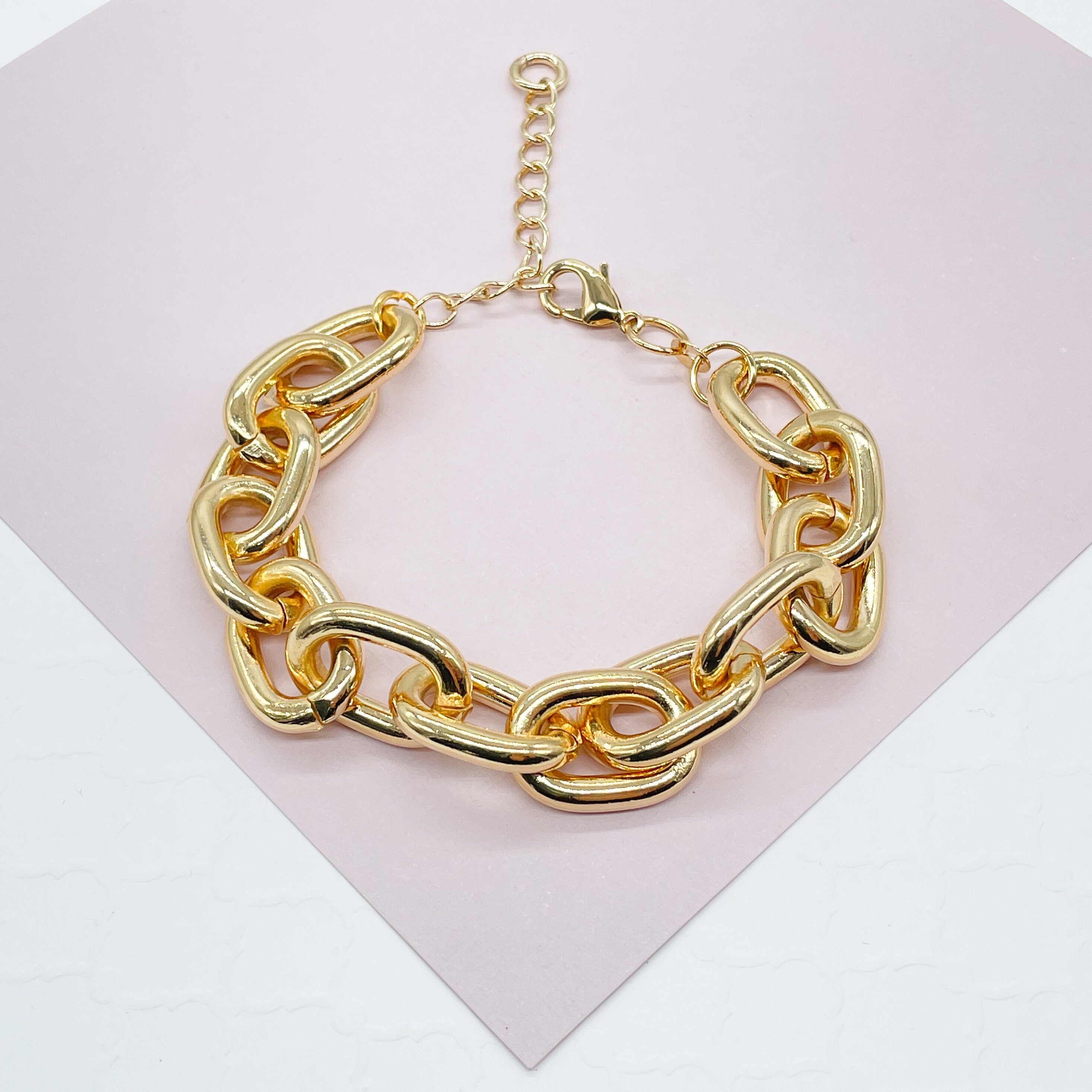 Italian Gold Large Link Paperclip Bracelet - Amber Erin Jewelry