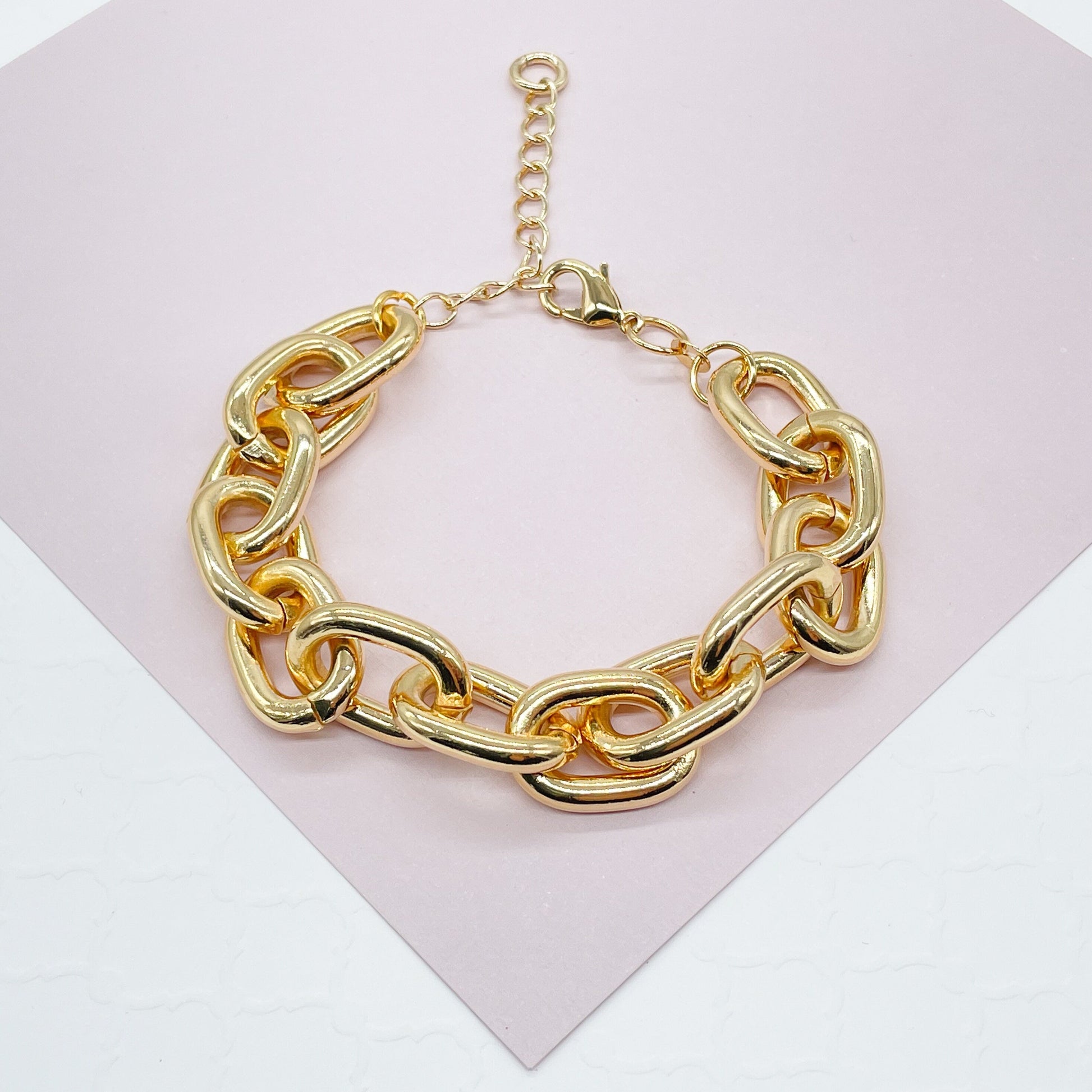18k Gold Filled Large Link Bracelet, Chunky Link Chain Bracelet Women, 18k Gold Filled Chain Bracelet