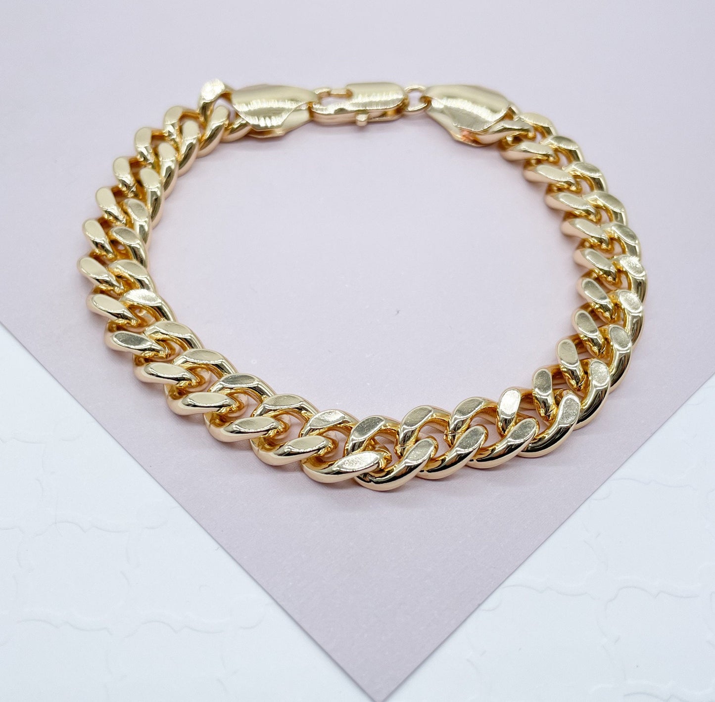 18k Gold Layered 9mm Thick Cuban Link Bracelet