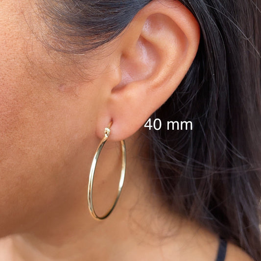 Light 18k Gold Layered Ultra Thin Hoops 1.7mm Thickness In S, M, L Sizes For