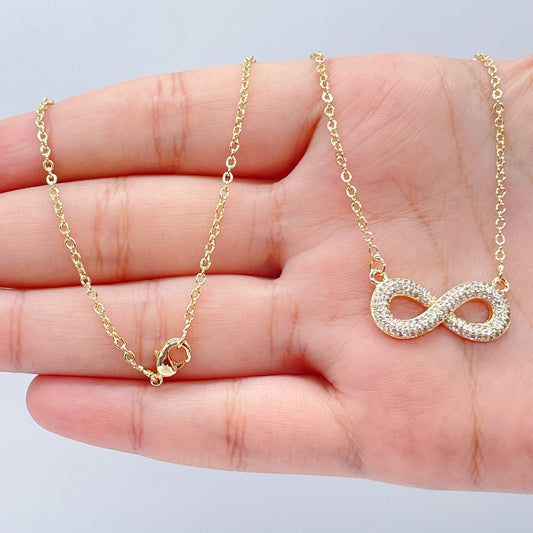 18k Gold Layered Puffy Infinity Set In Micro Pave Cubic Zirconia Necklace and
