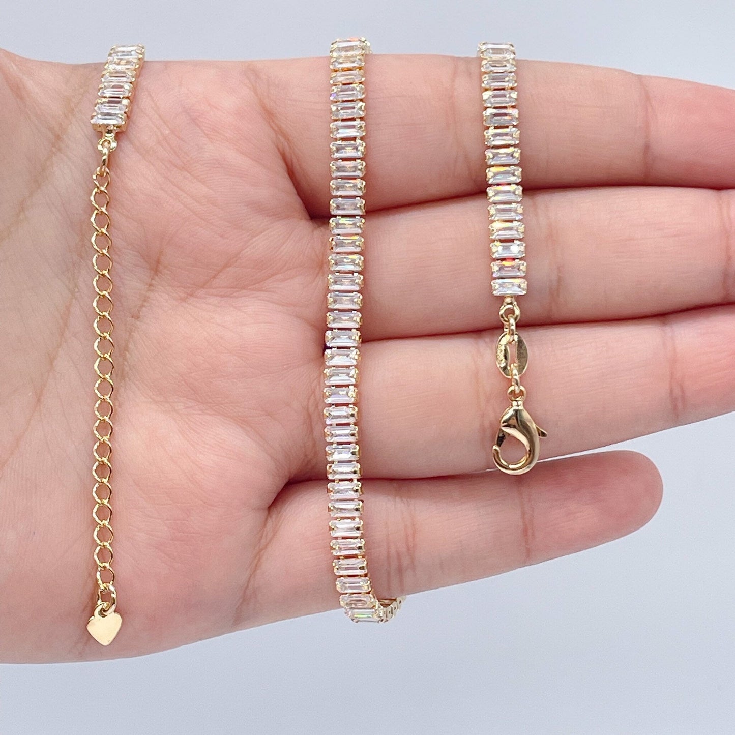 Gorgeous 18k Gold Layered Baguette Cubic Zirconia Set Choker Necklace and