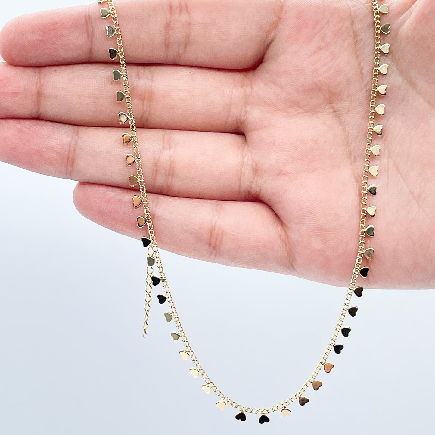 18k Gold Layered Little Heart Choker On a Cuban Link Chain Hypoallergenic Jewelry