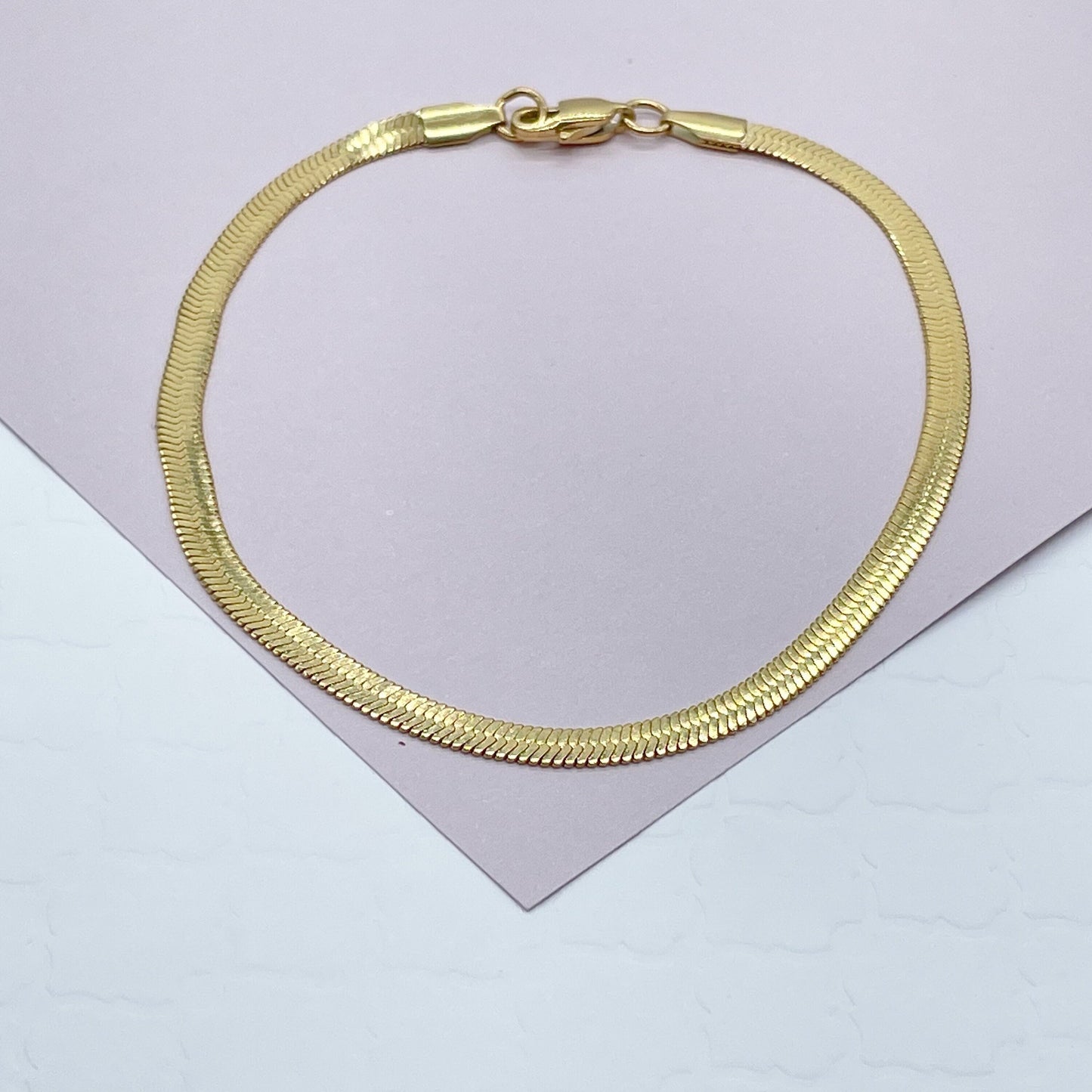 18k Gold Layered 4mm Herringbone Anklet For Wholesale Dainty Ankle Bracelet For