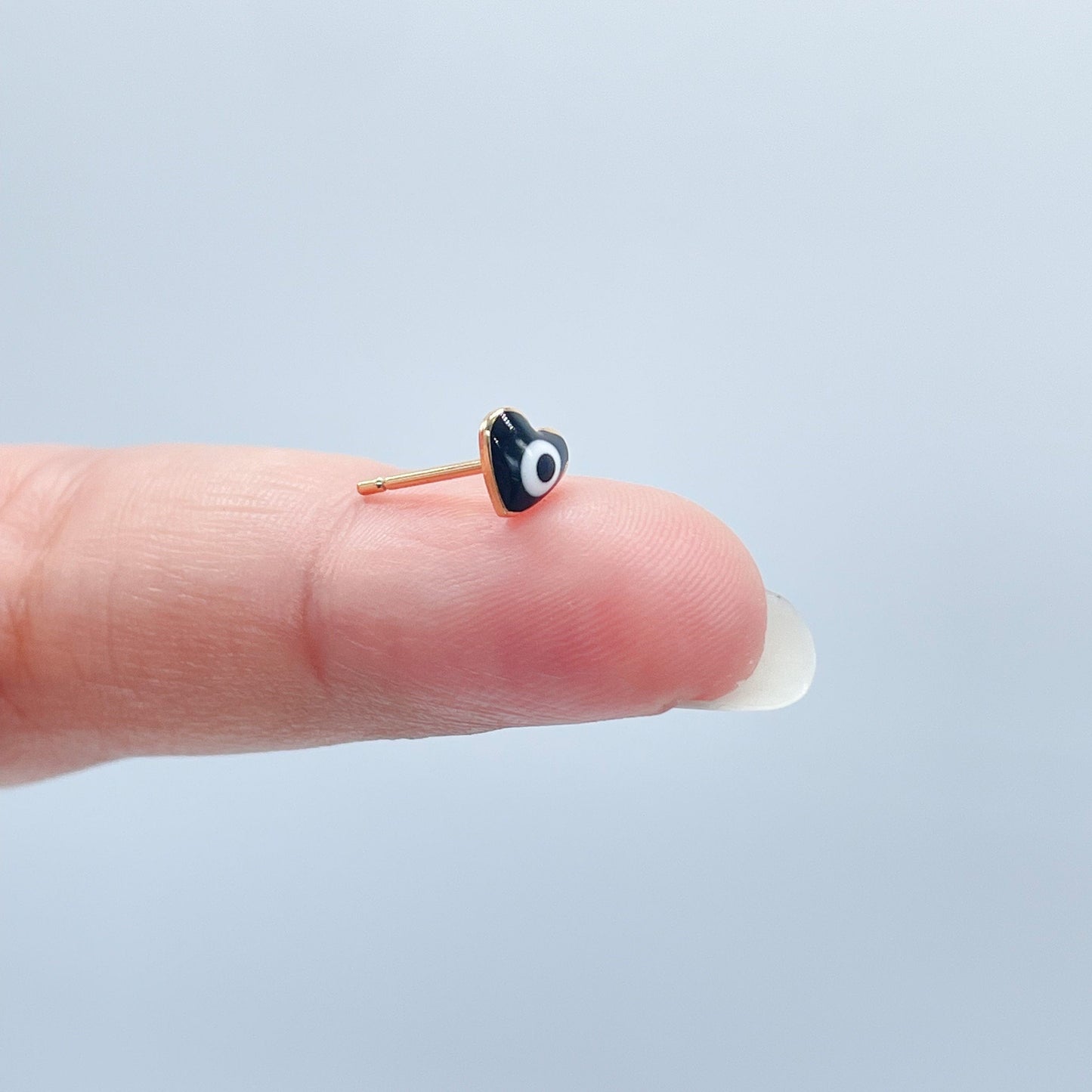 18k Gold Layered Little Heart Shaped Evil Eye Stud Earrings Hypoallergenic