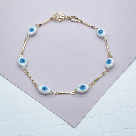 18k Gold Filled Baby Blue Evil Eye Bracelet Necklace Set