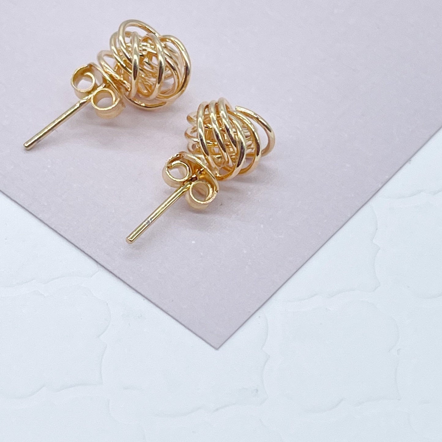 18k Gold Layered Love Knot Stud Earrings, Knot Earrings In Gold Thread, Sizes