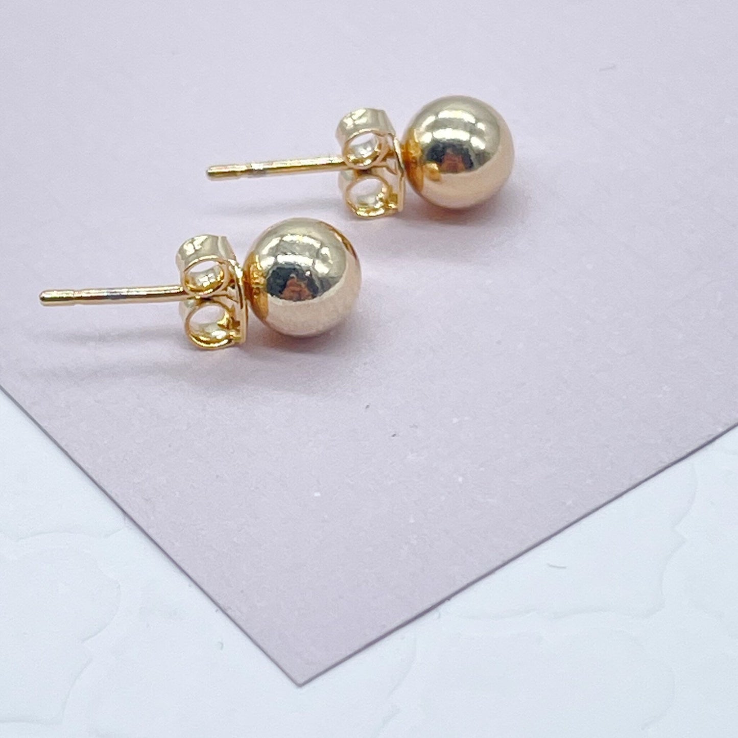 18k Gold Layered Plain Solid 6mm Ball Stud Earrings Available In Gold, Silver And