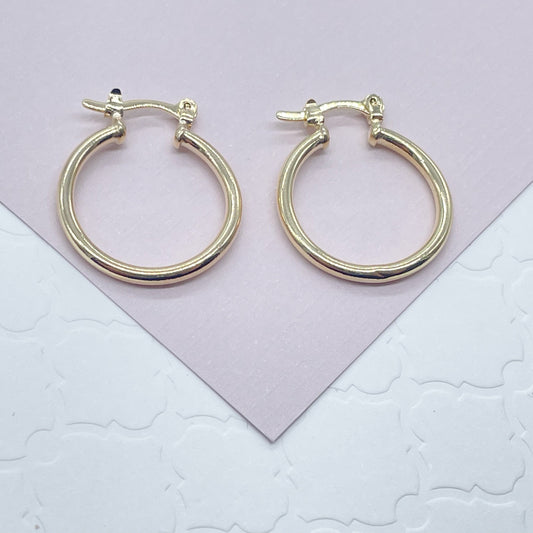 18K Gold Filled Plain 20mm Hoop Earrings Hypoallergenic For Wholesale