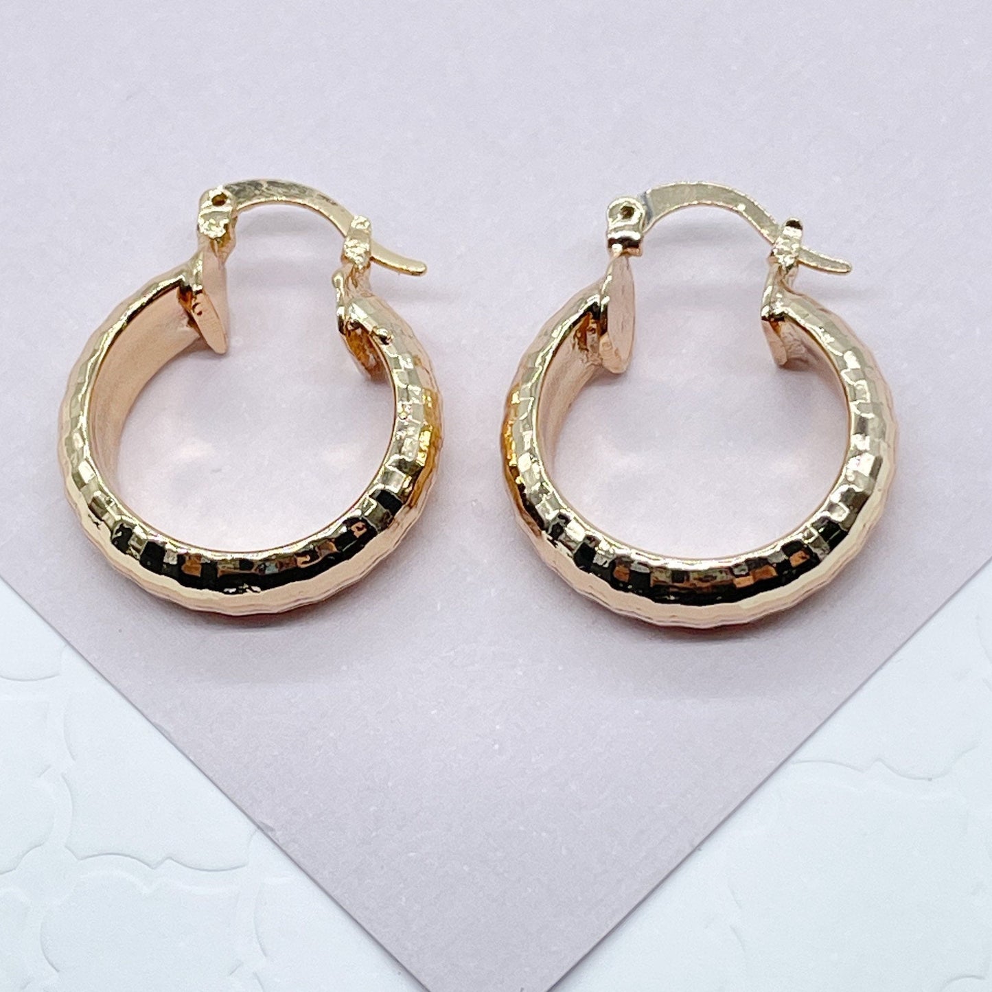 18k Gold Filled Diamond Cut Weave Patter Chunky Hoop Earrings For Wholesale