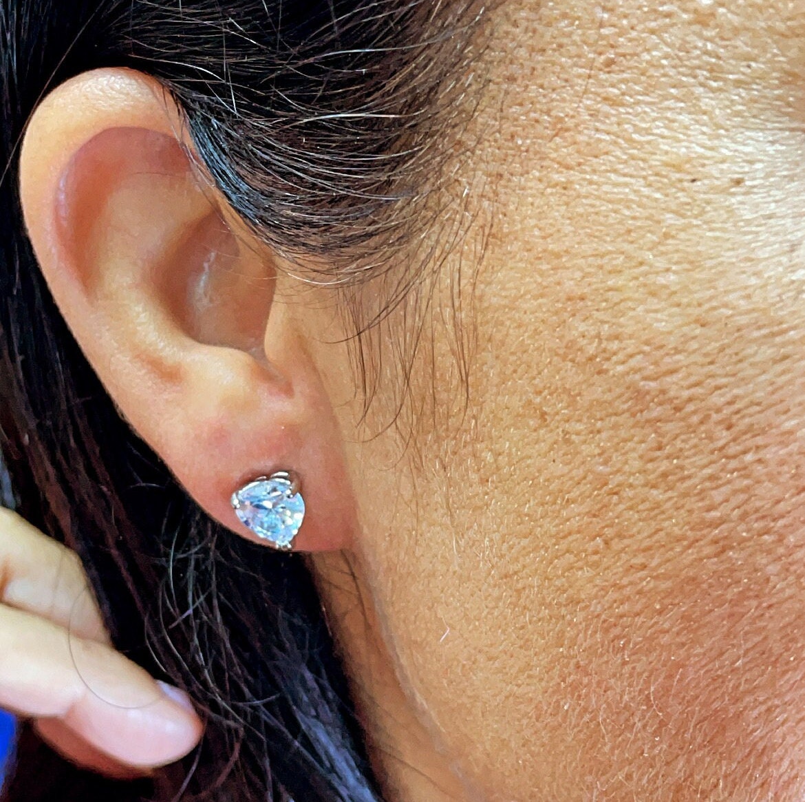 18k Silver Layered 9mm Heart Shape Cubic Zirconia Stud Earrings For Wholesale