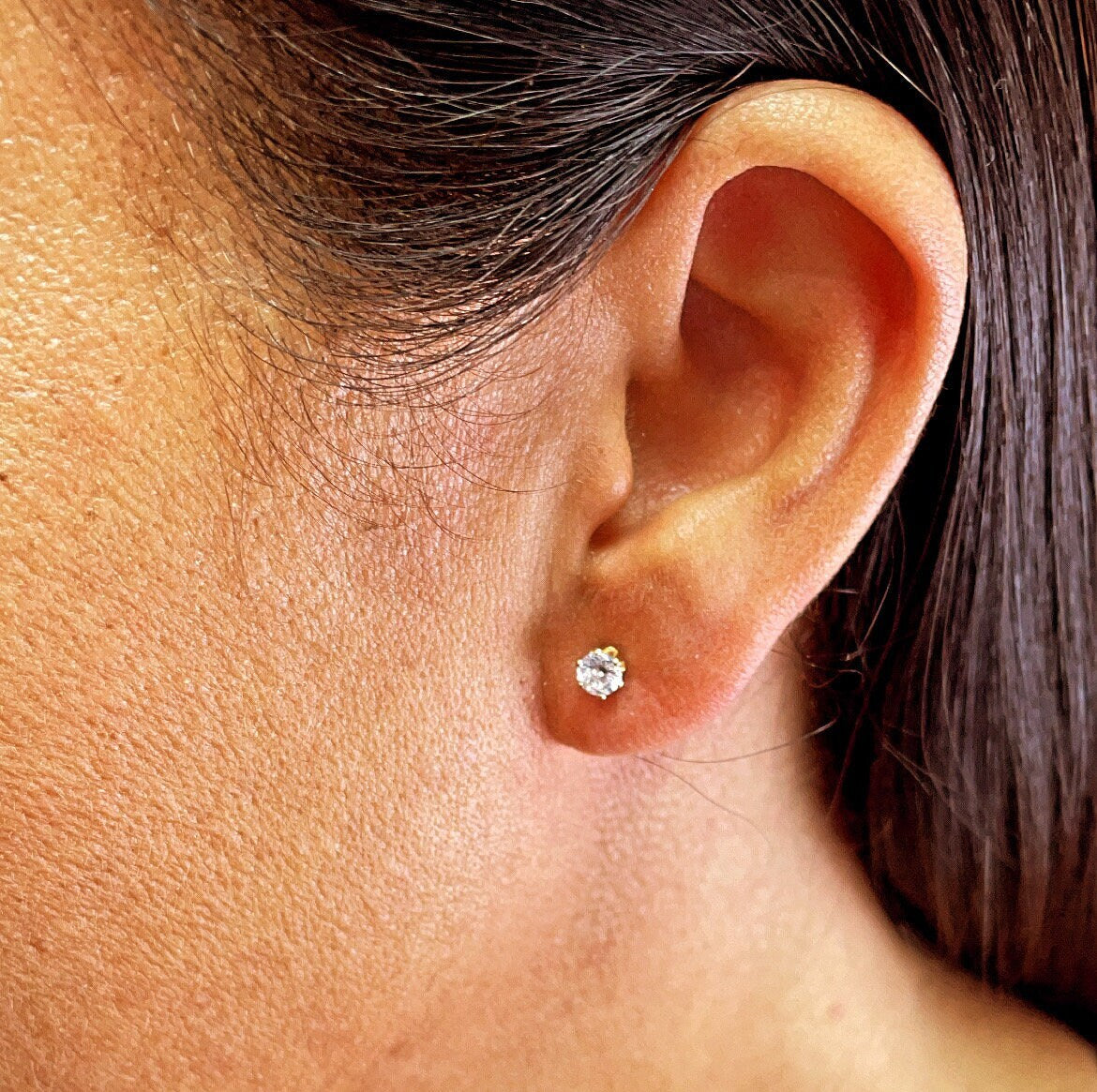 18k Gold Layered 4mm Cubic Zirconia Round Stud Earrings