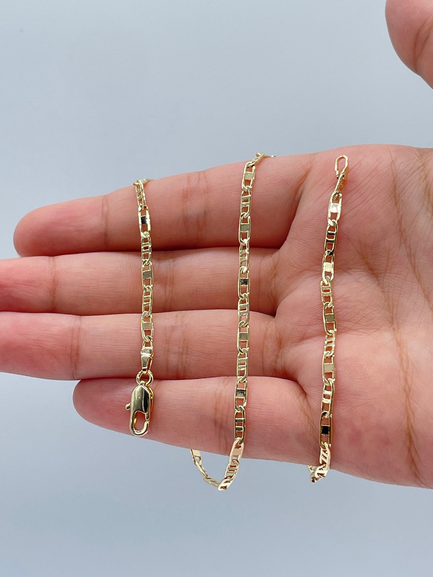 18k Gold Layered Thin Mariner Chain 3mm Necklace For Wholesale and Jewelry