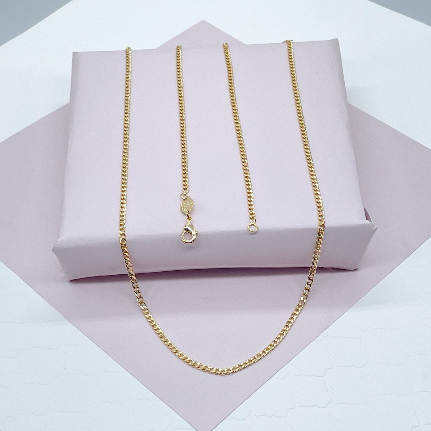 18k Gold Layered thin Cuban Link Chain 2.4mm For Wholesale Dainty Jewelry