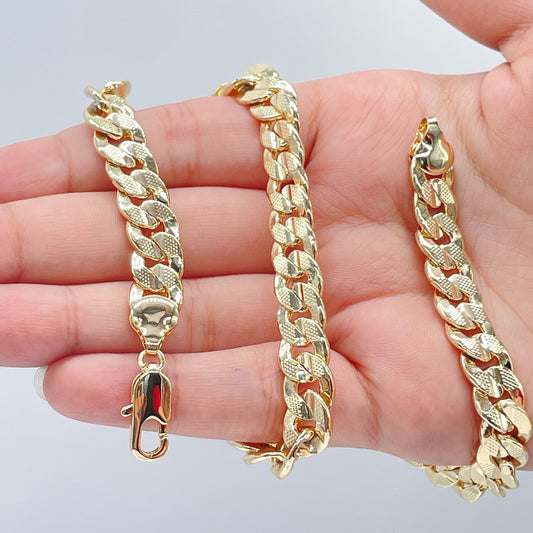 18k Gold Layered Thick Carved Cuban Link Chain 9.5mm Necklace For Wholesale And