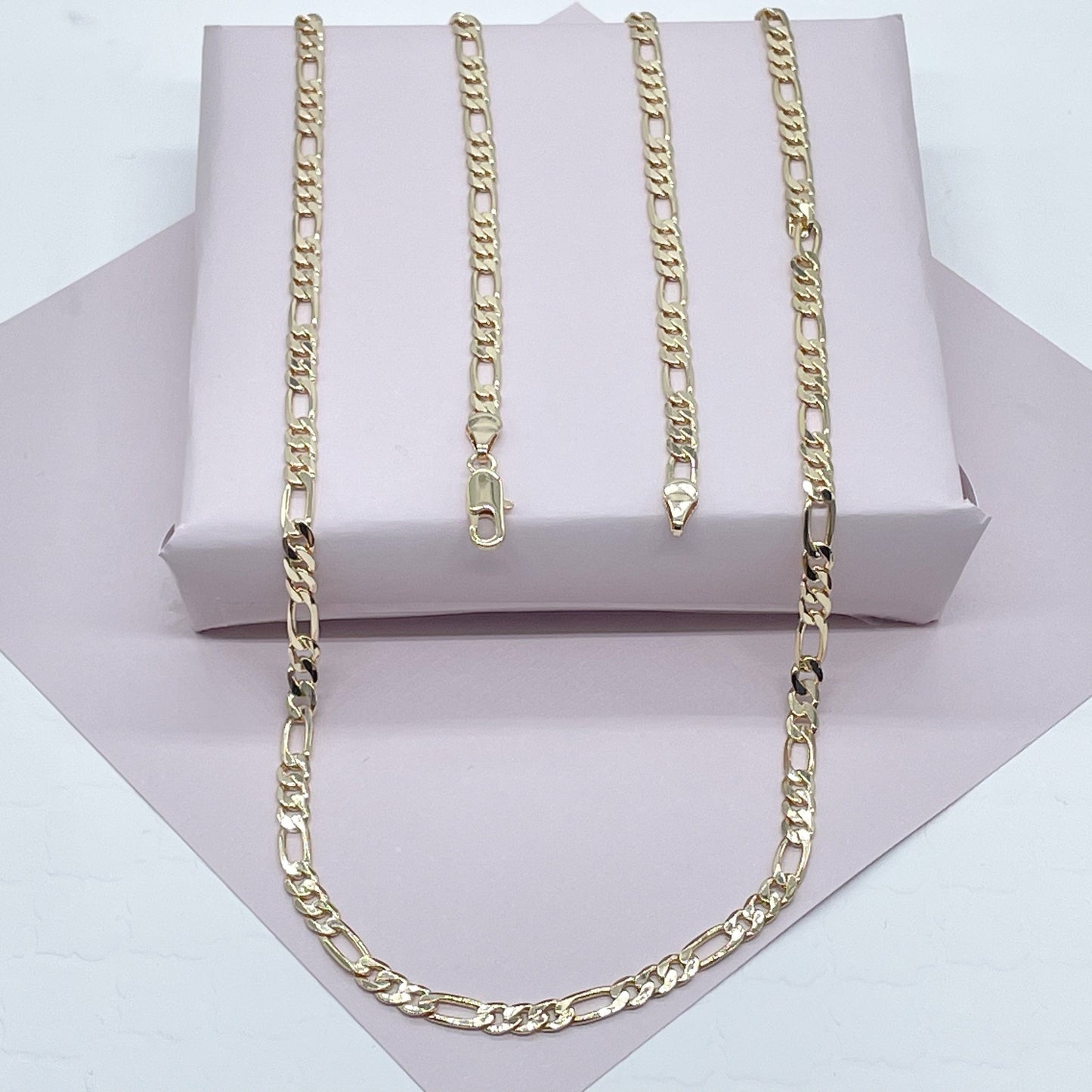 18k Gold Layered Figaro Chain 4mm Necklace Hypoallergenic Wholesale Jewelry