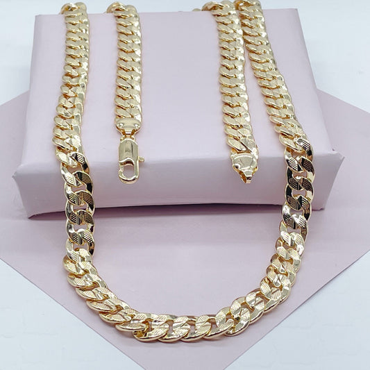 18k Gold Layered Thick Carved Cuban Link Chain 9.5mm Necklace For Wholesale And