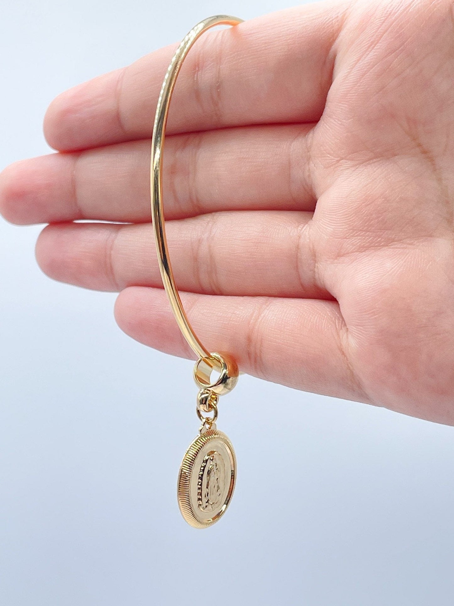 18k Gold Layered Bangle Featuring Lady Of Guadalupe Charm Wholesale Pendant