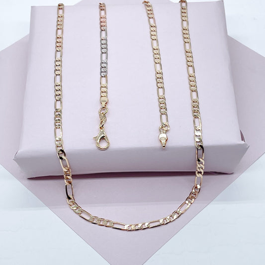 18k Gold Layered 4mm Tricolor Figaro Link Chain For Wholesale Necklace And