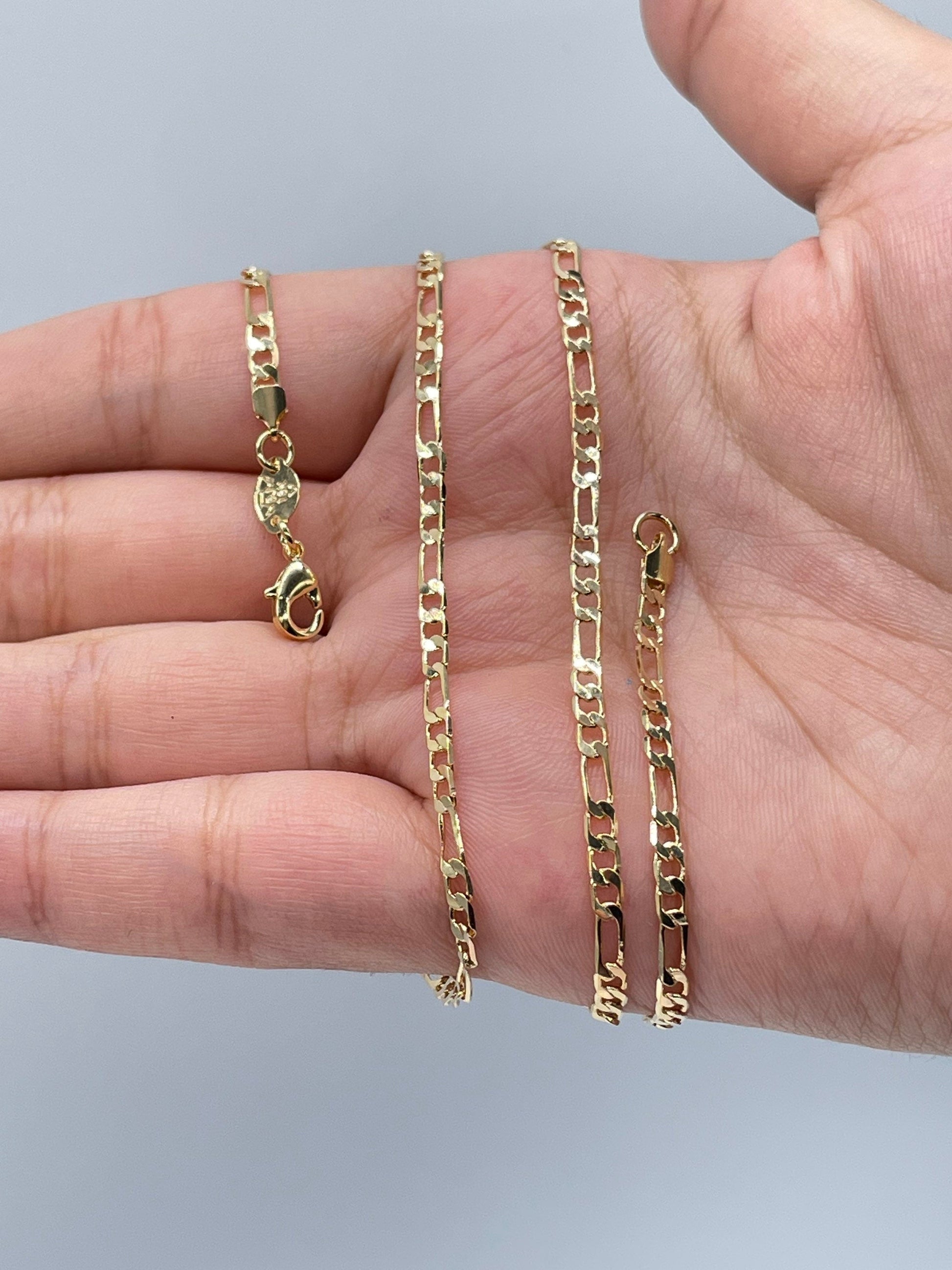 Figaro Chain Bracelet Gold Link Chain Bracelet Layering -  Israel