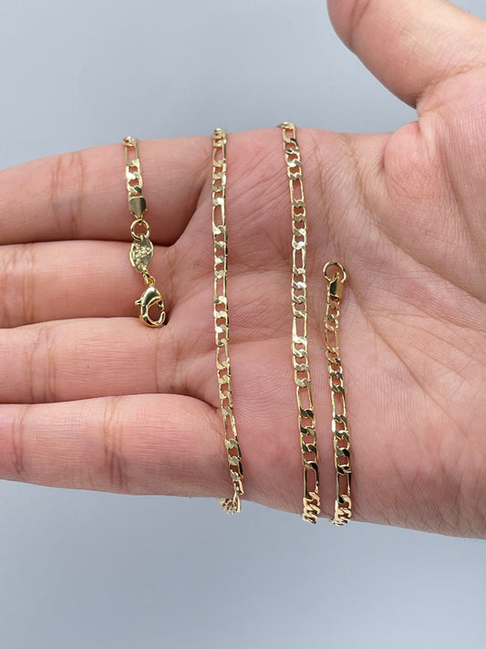 18k Gold Layered 3mm Figaro Link Chain Wholesale Necklace And Jewelry Supplies